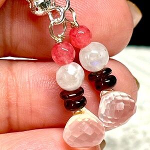 Elegant rose quartz, moonstone, garnet and tourmaline Beaded Earrings